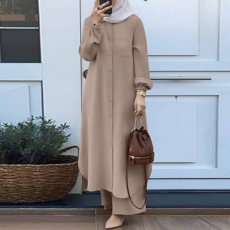 Embroidery Kaftan - ชุดสีทึบดูไบตุรกีมุสลิม Abaya อิสลาม Jalabiya ผู้หญิง Ramadan
