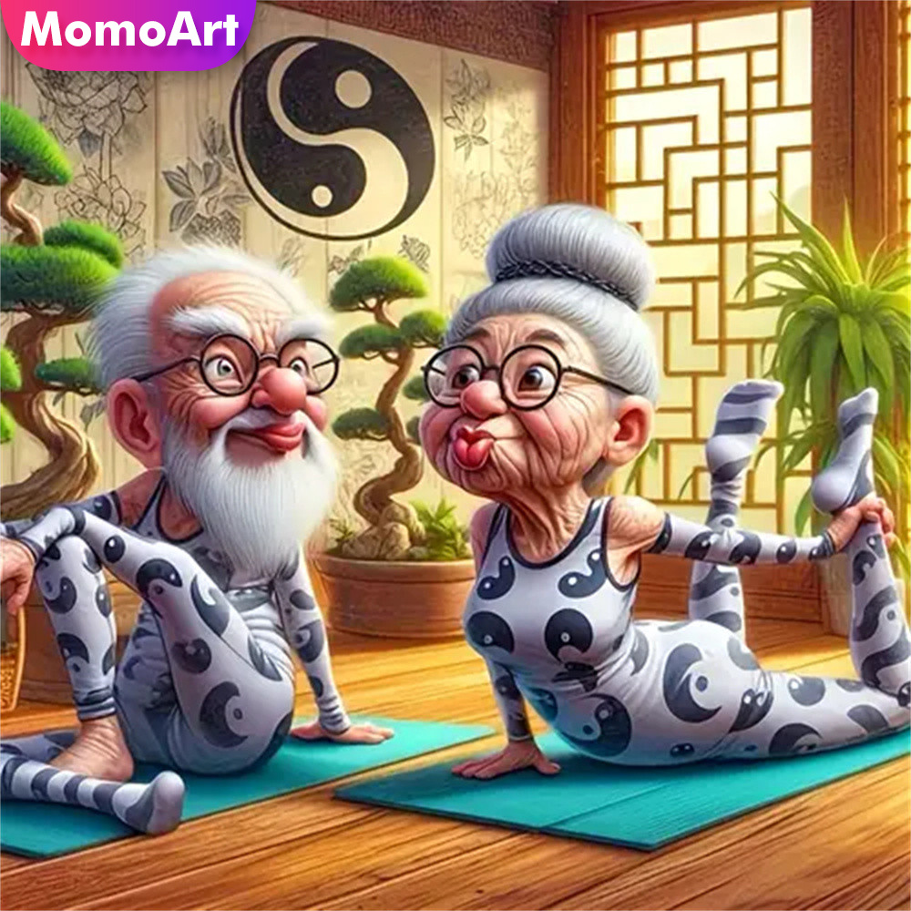 Embroidery Room - Momoart เก่าคนเพชรโมเสคคู่เต็มรูปแบบรอบปู่ย่าตายายเย็บปักถักร้อยการ์ตูนภาพวาดตกแต่งบ้าน