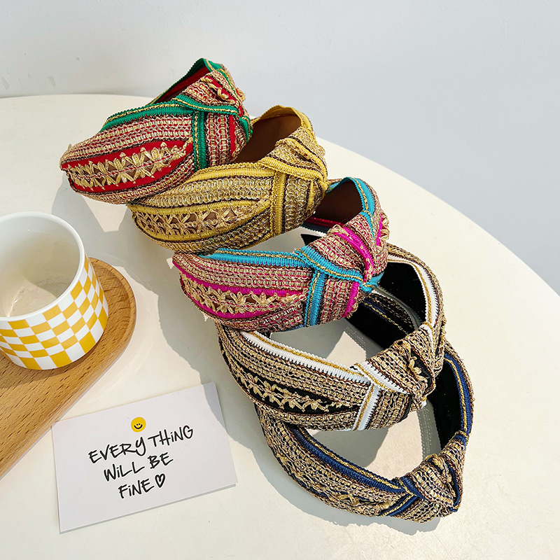 Embroidery Knot - ผู้หญิงหญิงสาว Vintage Bohemian เย็บปักถักร้อยทอง Glitter Knot