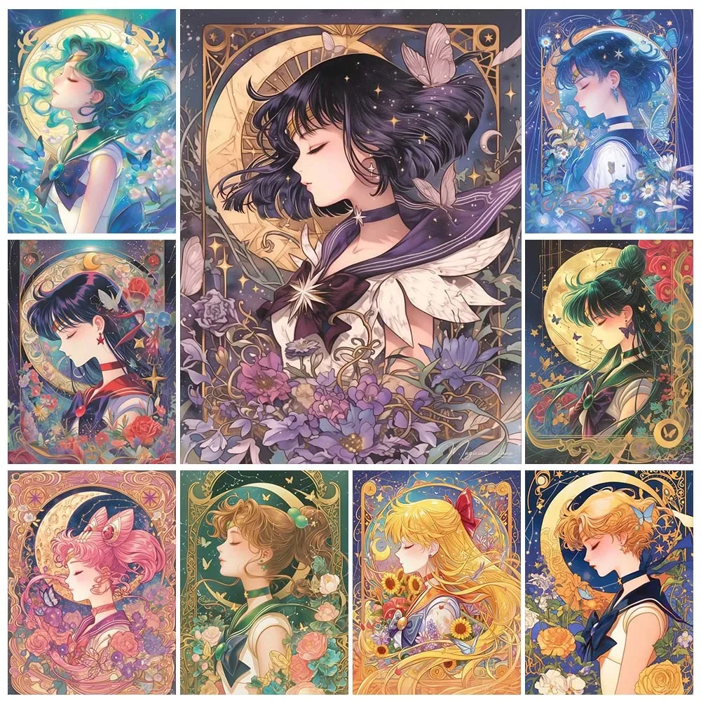 Embroidery Room - ภาพวาดเพชรการ์ตูนอนิเมะ สาวนักรบดวงจันทร์แสนสวย งานปักเพชรแบบติดเอง งานฝีมือ DIY โมเสกตกแต่งบ้าน