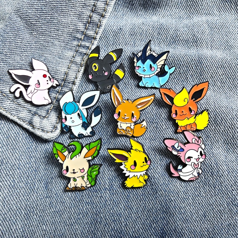 Embroidery Garment - ชุดเข็มกลัดอนิเมะเอลฟ์ 9 ชิ้นสุดฮิต ลายอีวุย เข็มกลัดเคลือบโลหะแฟชั่น เครื่องประดับสำหรับเสื้อผ้าและกระเป๋าเป้