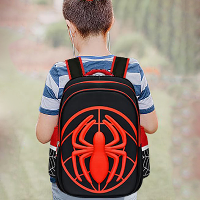 Embroidery Ideas - แฟชั่นเด็กกระเป๋าเป้สะพายหลังเด็กโรงเรียนกระเป๋าสีแดงและสีดํารูปแบบแมงมุมกระเป๋าเป้สะพายหลังดินสอชุดเด็กผู้หญิงกระเป๋าบูติก