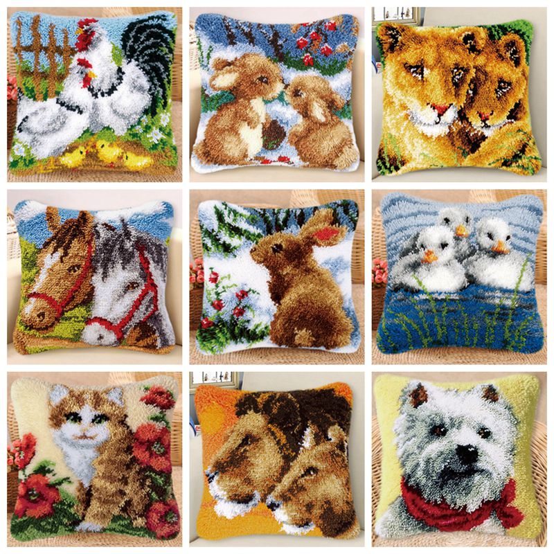 Embroidery Horse - ชุดอุปกรณ์เย็บปักถักร้อยลายกระต่าย ม้า และสัตว์ต่างๆ พร้อมปลอกหมอนแบบปักลาย Smyrna และชุดอุปกรณ์เย็บปักถักร้อยสำหรับงานปักเย็บมือ