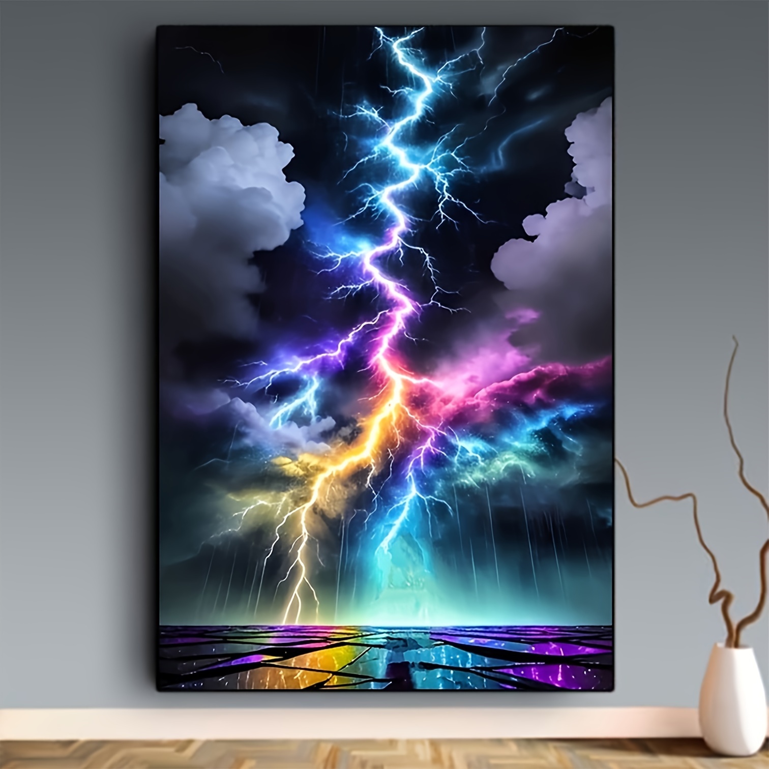 Embroidery Room - DIY เพชรภาพวาดสีสัน Lightning รูปแบบเพชรรอบ Home Wall