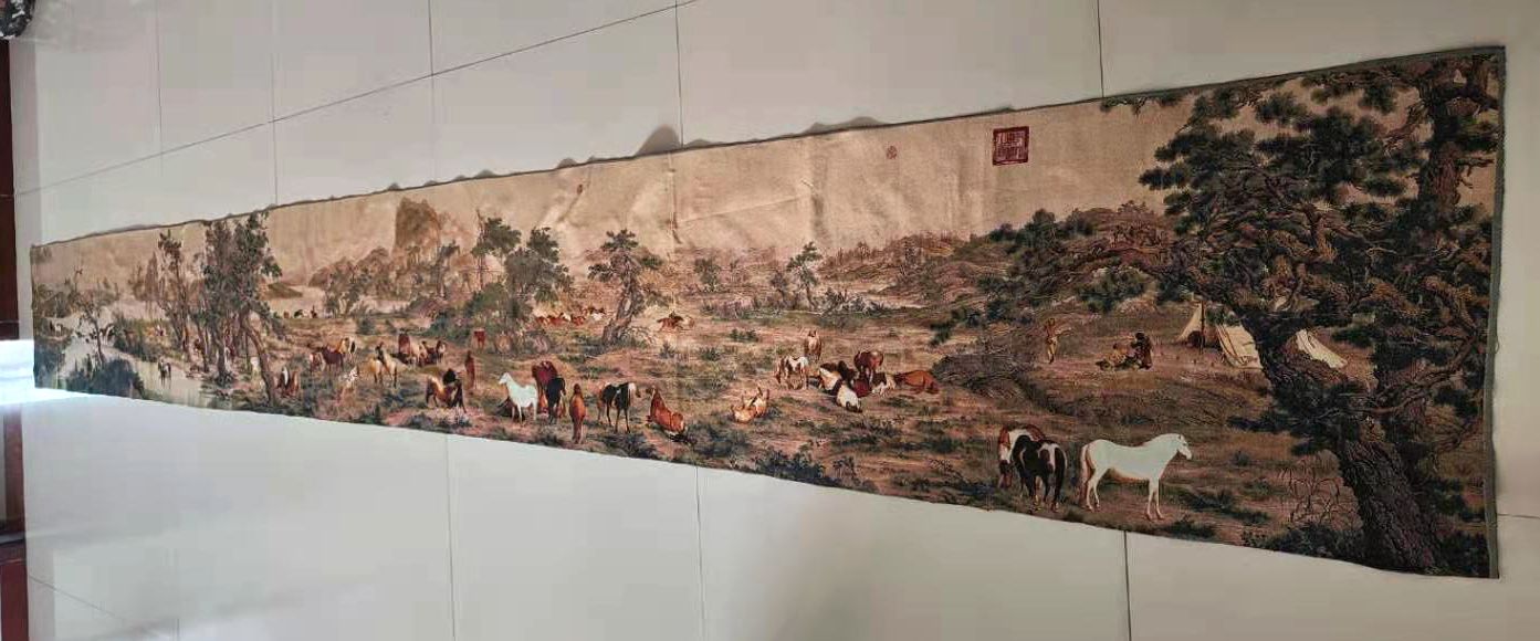 Embroidery Horse - 5M Super ขนาดจีนผ้าไหมเย็บปักถักร้อยทั้งหมด Pretty Horses Thangka