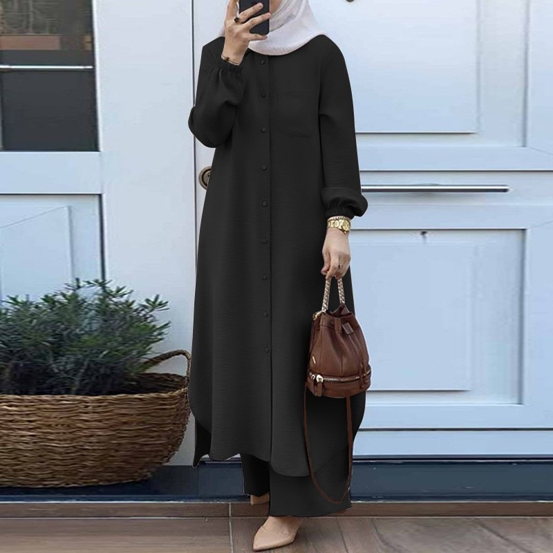 ชุดสีทึบดูไบตุรกีมุสลิม Abaya  - Embroidery Kaftan บทวิจารณ์และราคา