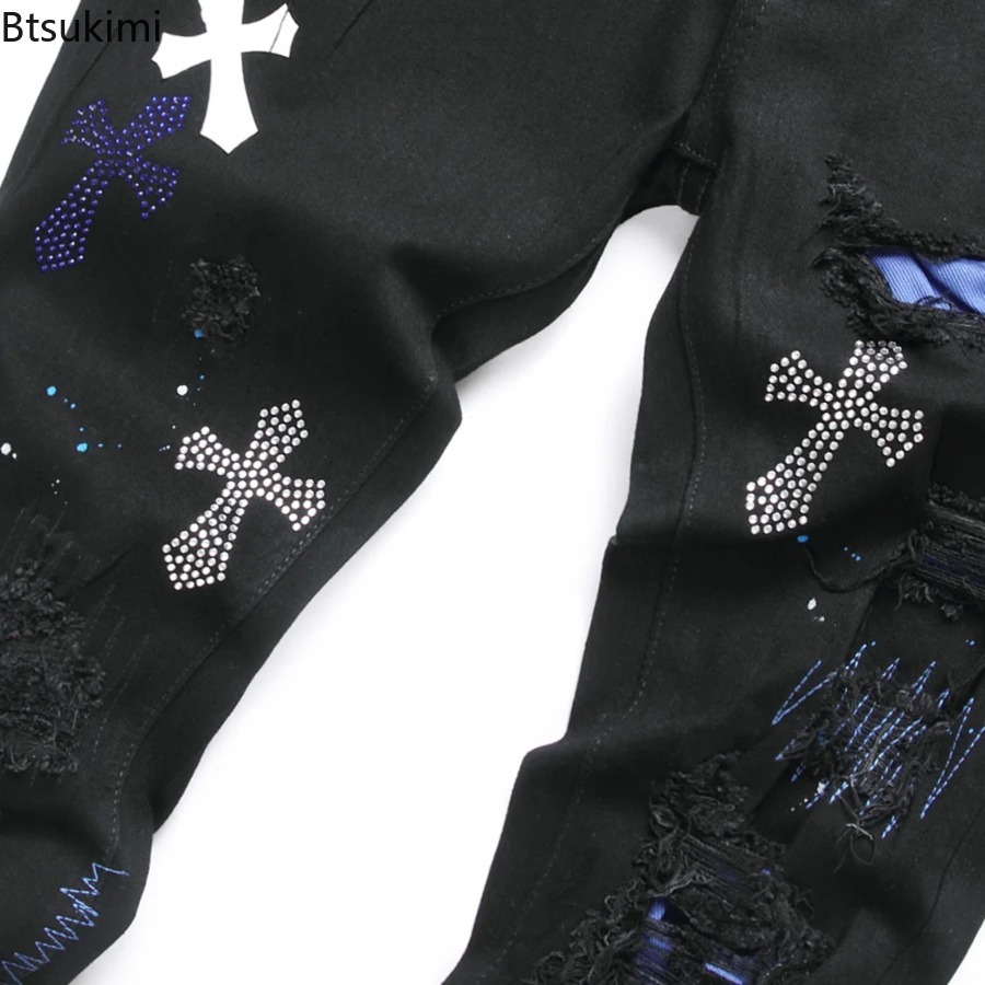 กางเกงยีนส์เดนิมผู้ชายแฟชั่นให - Embroidery On Jeans บทวิจารณ์และราคา