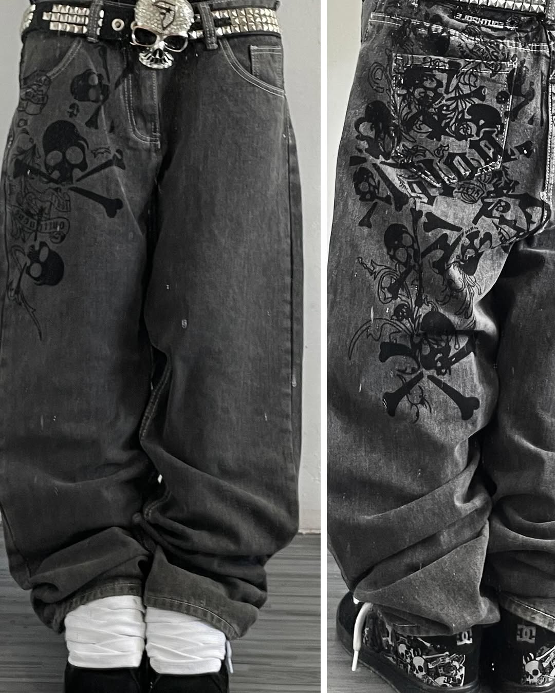 Y2K Street ใหม่ Skull ปักกางเก - Embroidery On Jeans บทวิจารณ์และราคา