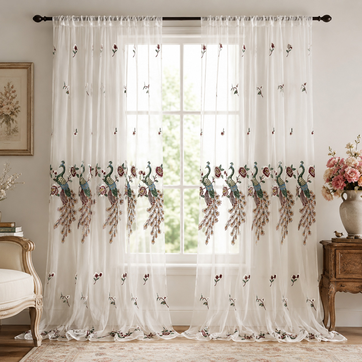 ผ้าม่านโปร่งแสงปักลายดอกโบตั๋น - Embroidery Room บทวิจารณ์และราคา