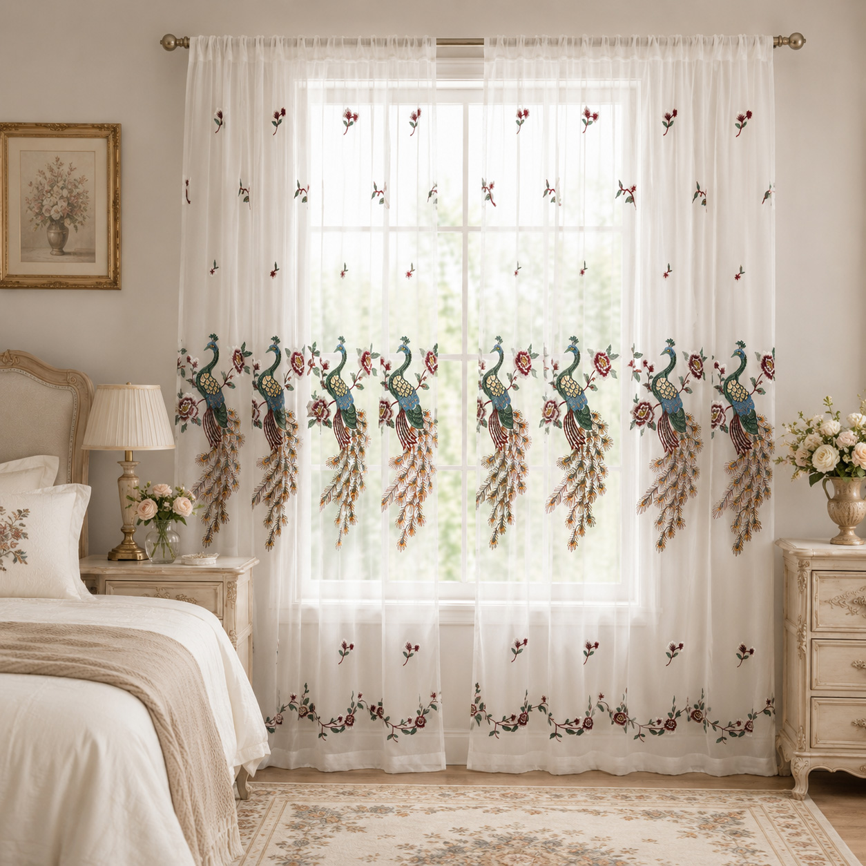 ผ้าม่านโปร่งแสงปักลายดอกโบตั๋น - Embroidery Room บทวิจารณ์และราคา