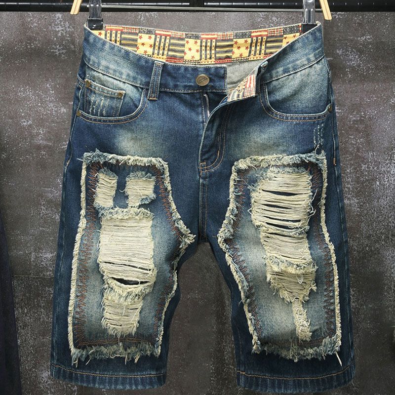 กางเกงยีนส์ขาสั้นผู้ชายสไตล์ยุ - Embroidery On Jeans บทวิจารณ์และราคา